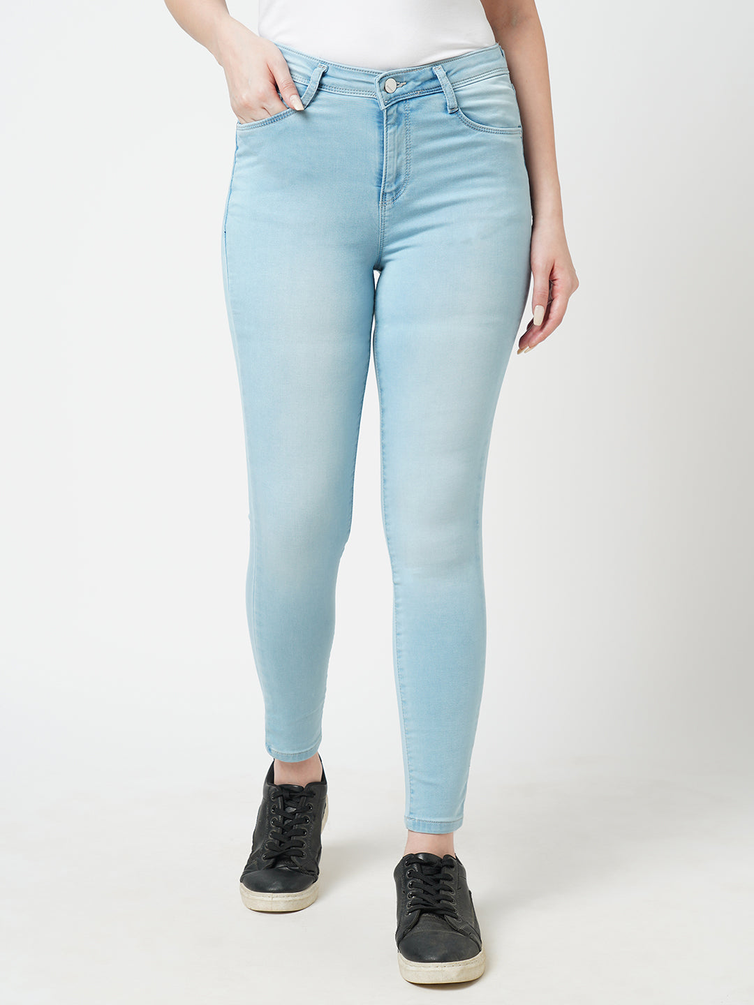Women Light Blue Mid-Rise Skinny Jeans