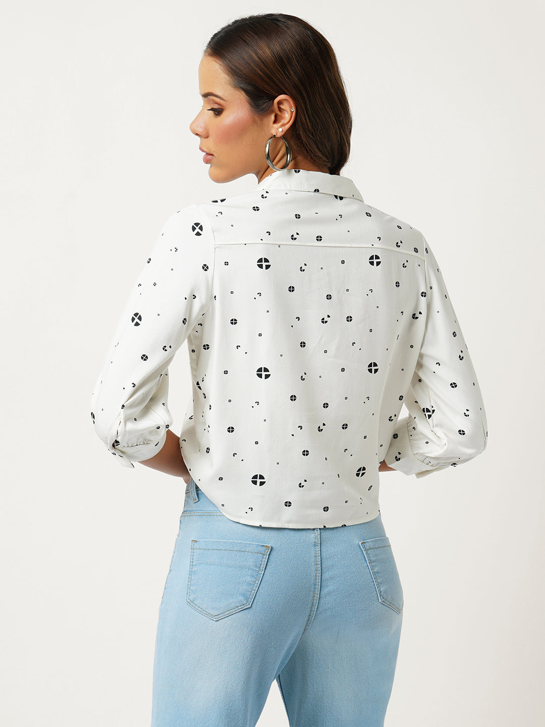 Women Off White Printed Crop Shirt