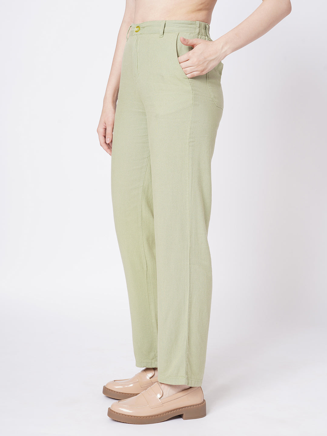 Women Light Olive High-Rise Loose Straight Jeans