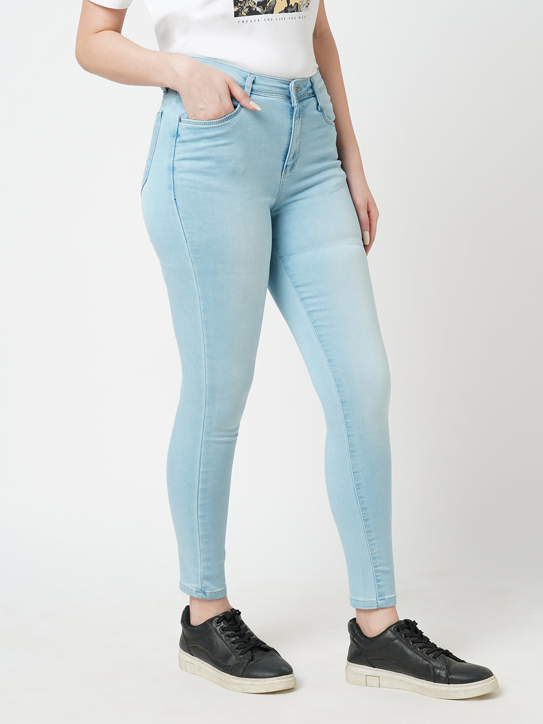 Women Light Blue Mid-Rise Skinny Jeans