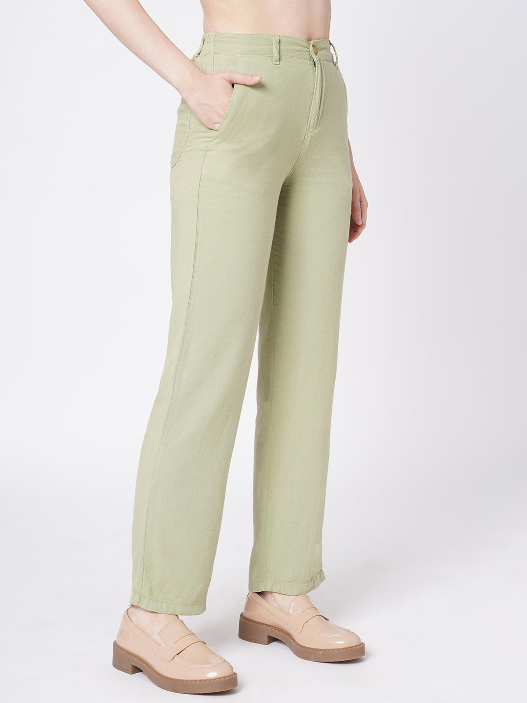 Women Light Olive High-Rise Loose Straight Jeans