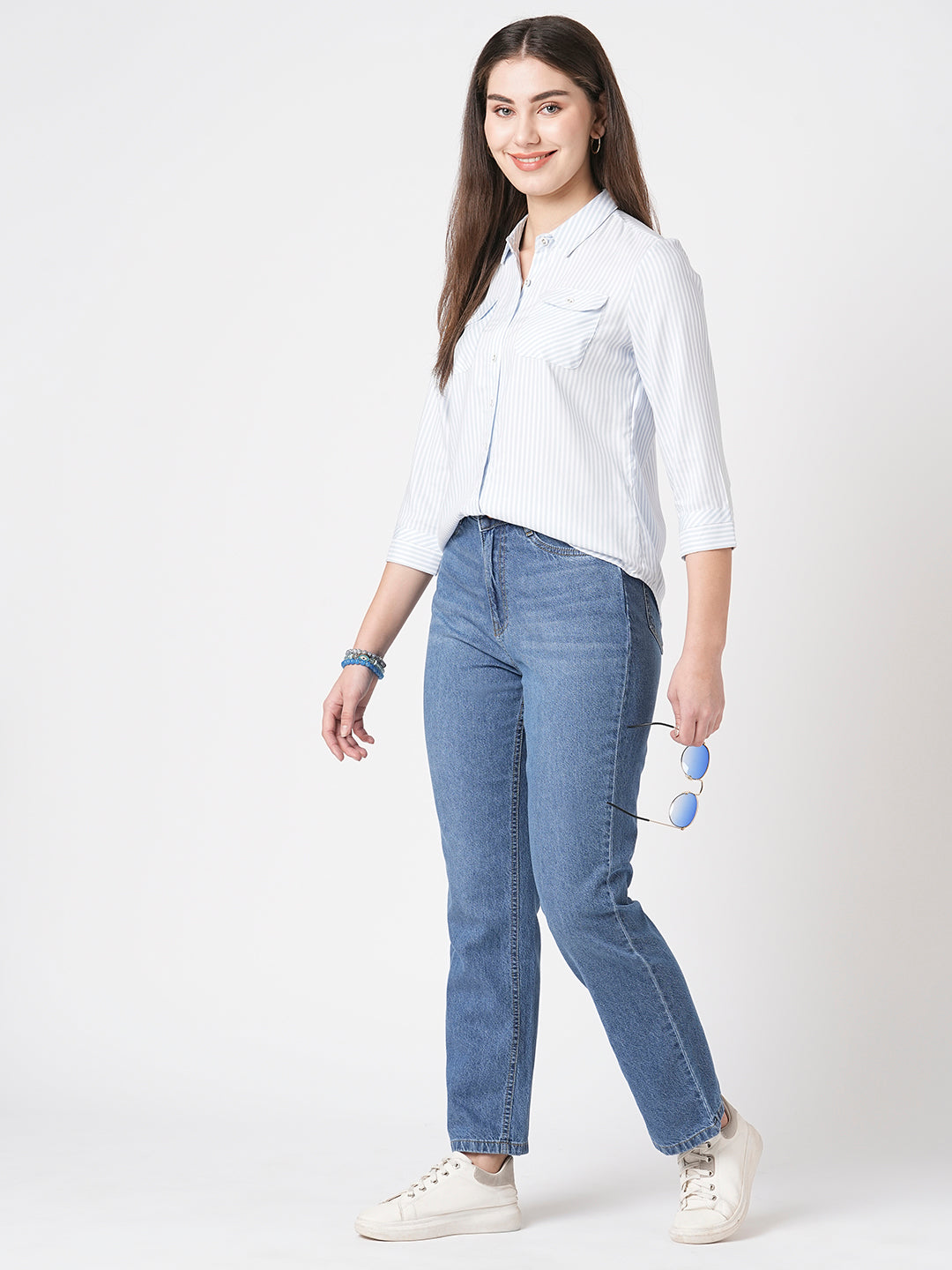 Women Dark Blue High-Rise Relax Straight Fit Jeans