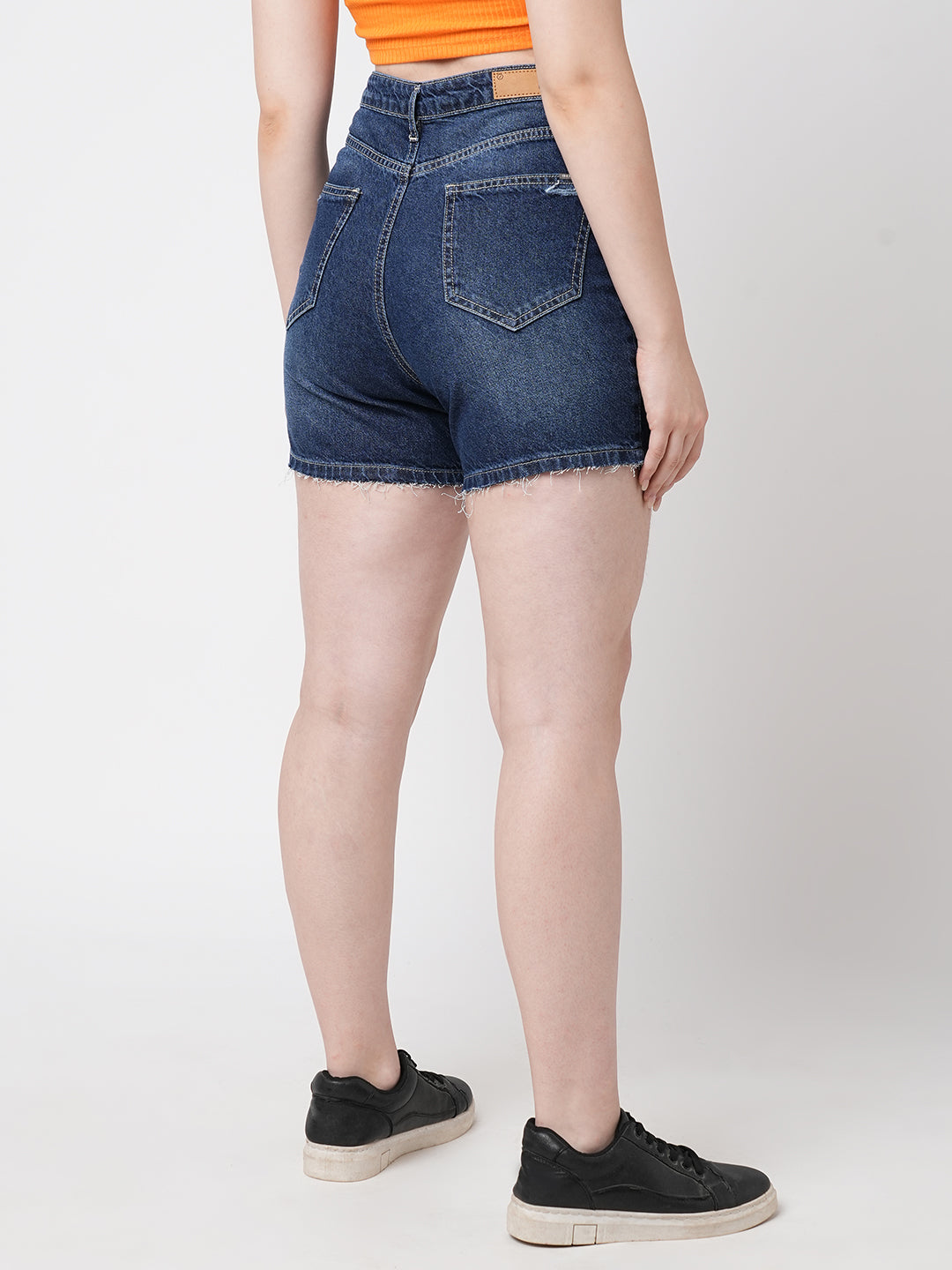 Women Blue High-Rise Slim Shorts