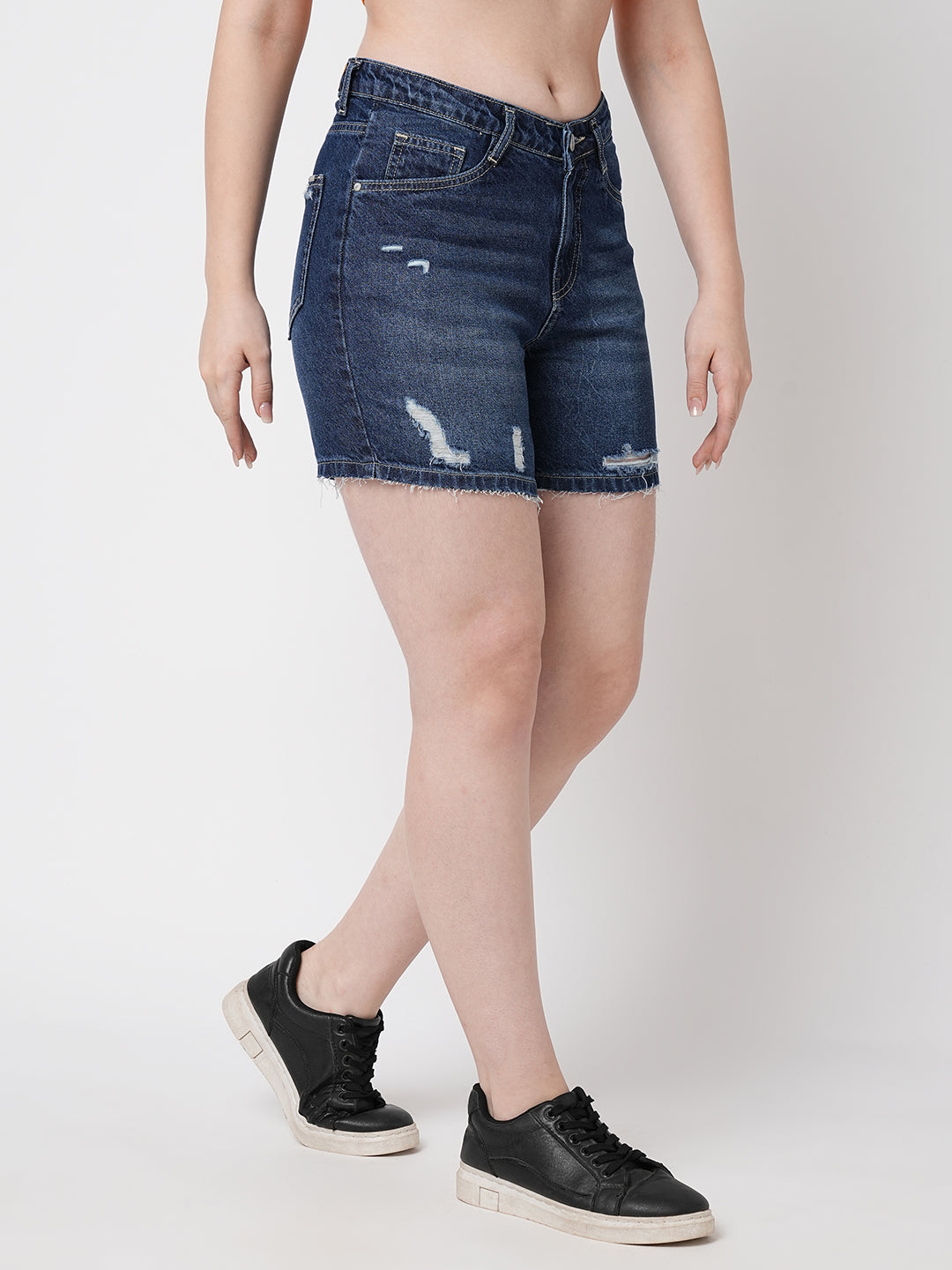 Women Blue High-Rise Slim Shorts