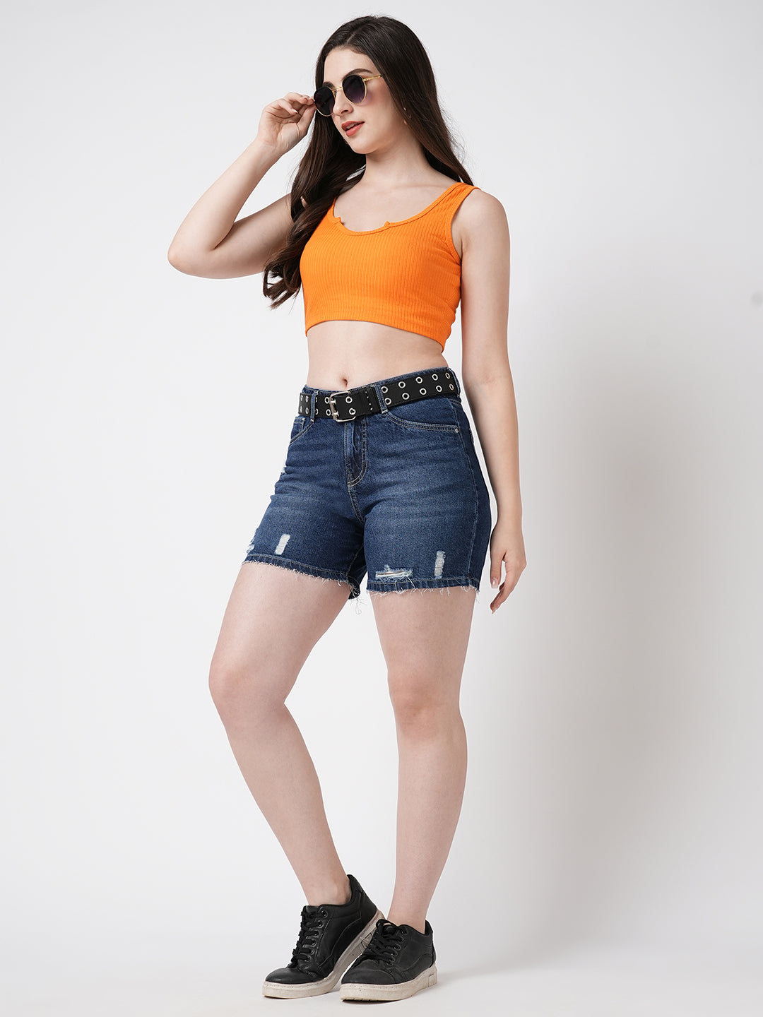 Women Blue High-Rise Slim Shorts