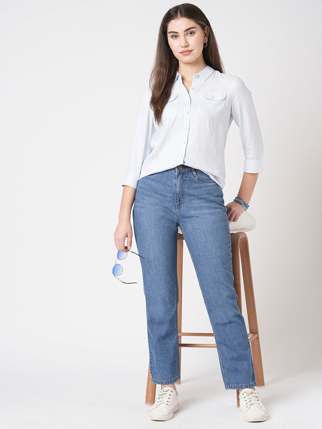 Women Dark Blue High-Rise Relax Straight Fit Jeans