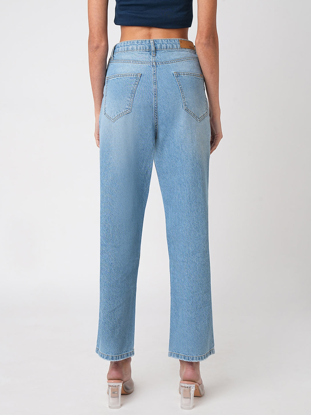 Women Light Blue High-Rise Loose Straight Jeans