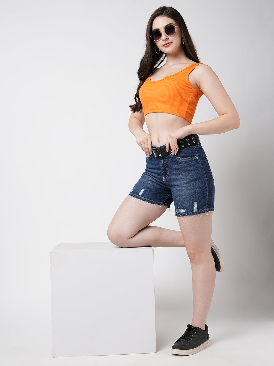 Women Blue High-Rise Slim Shorts
