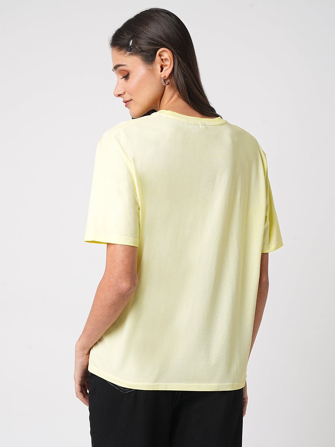 Women Yellow Cold Dye Boxy Graphic Tees