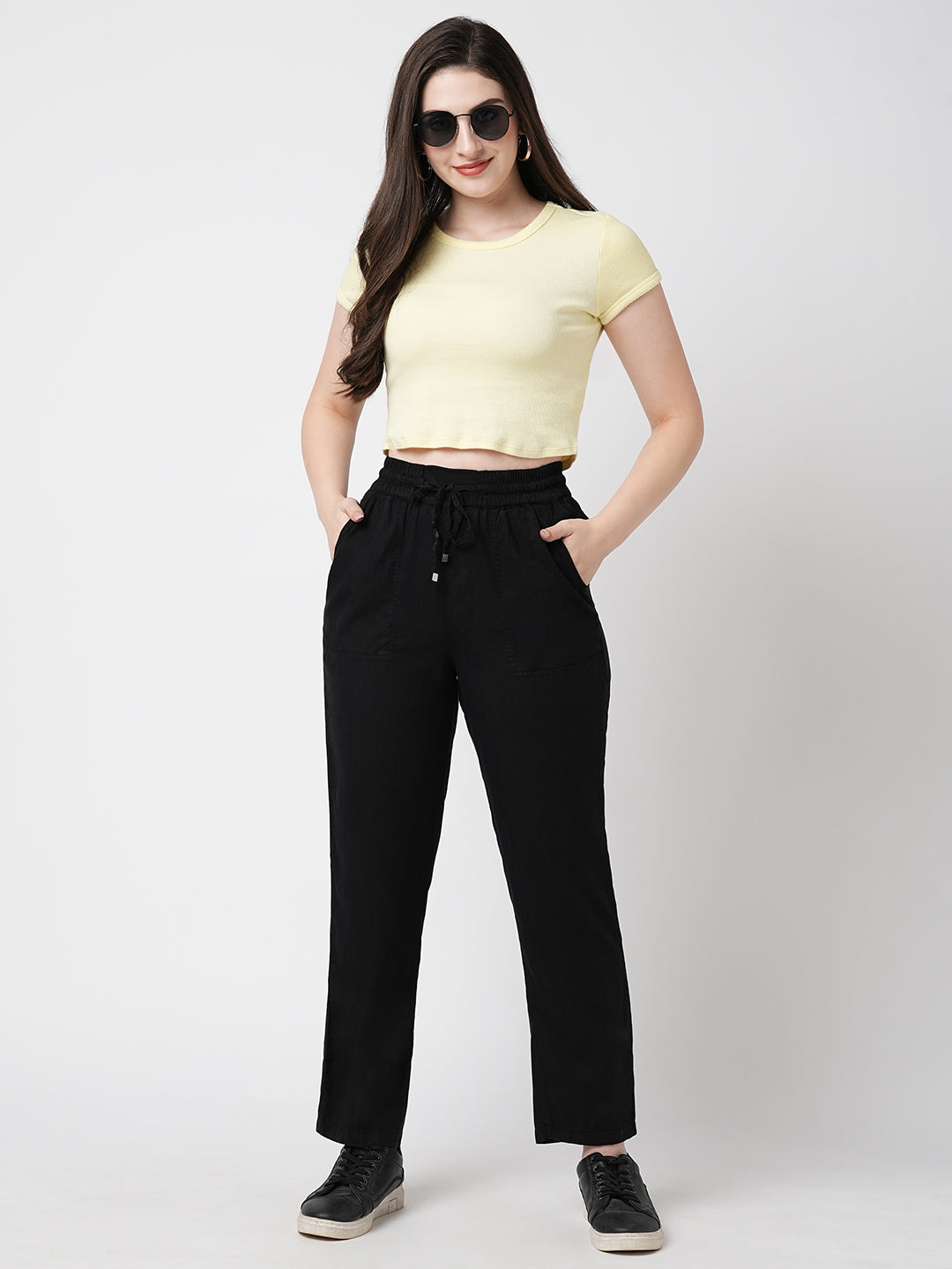 Women High-Rise Comfort Paper Bag Pants