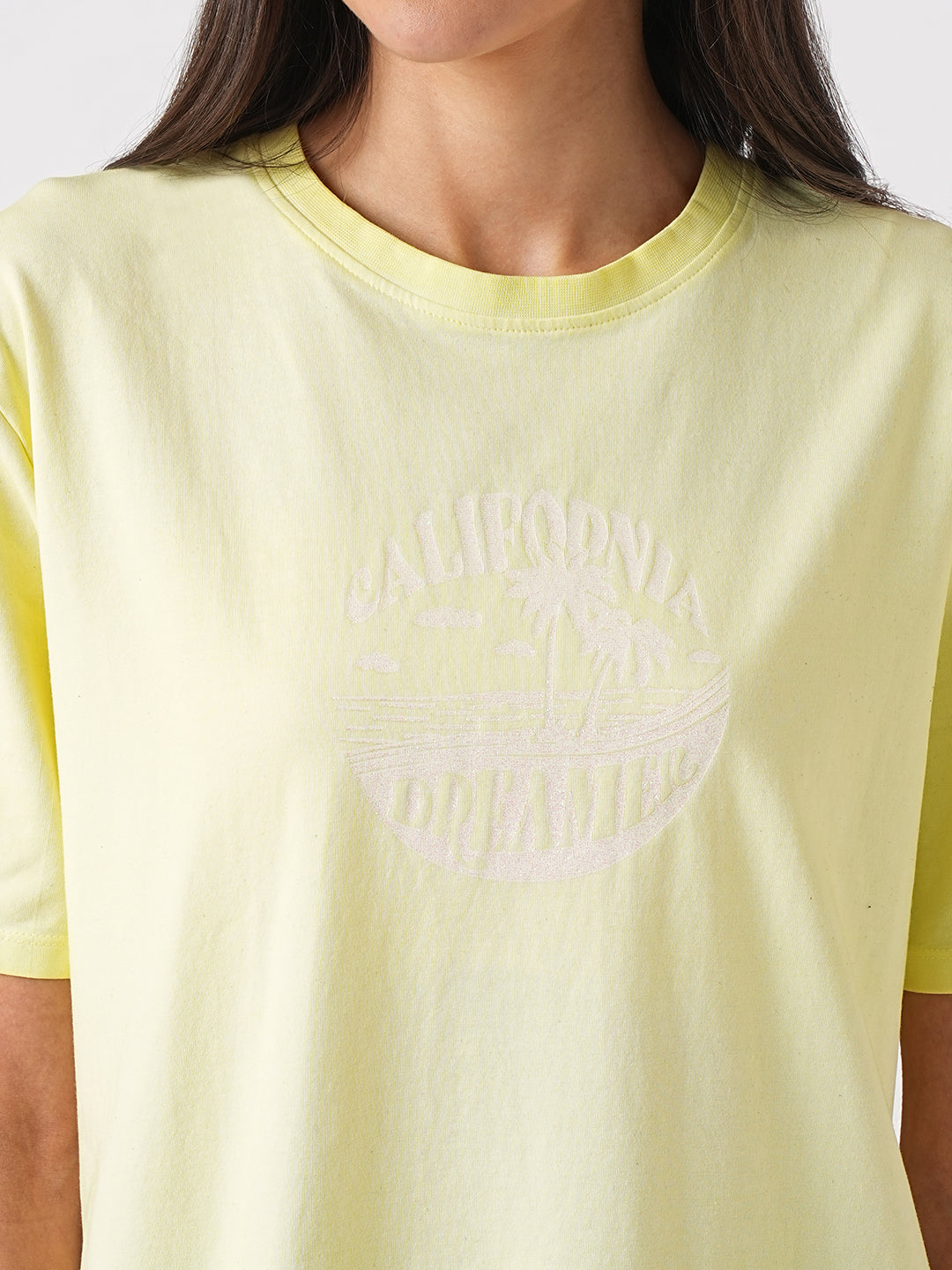 Women Yellow Cold Dye Boxy Graphic Tees