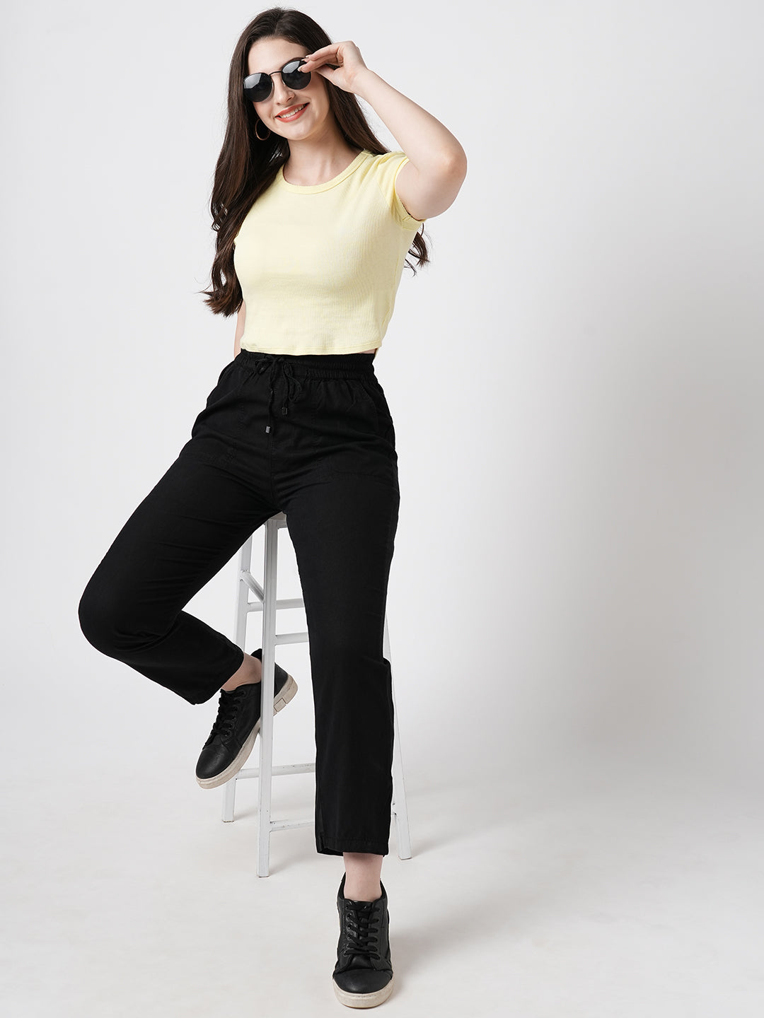 Women High-Rise Comfort Paper Bag Pants