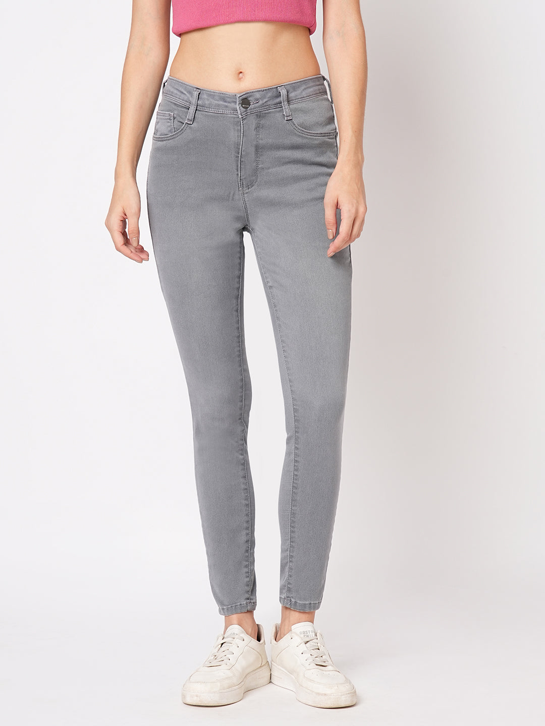 Women Grey High-Rise Skinny Jeans