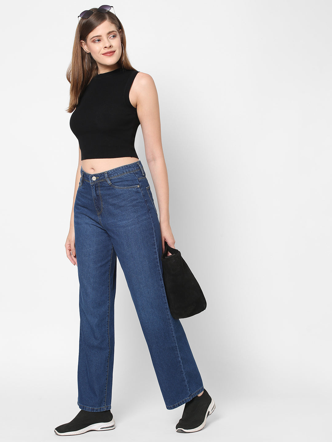 Women Blue High-Rise Parallel Wide Leg Jeans