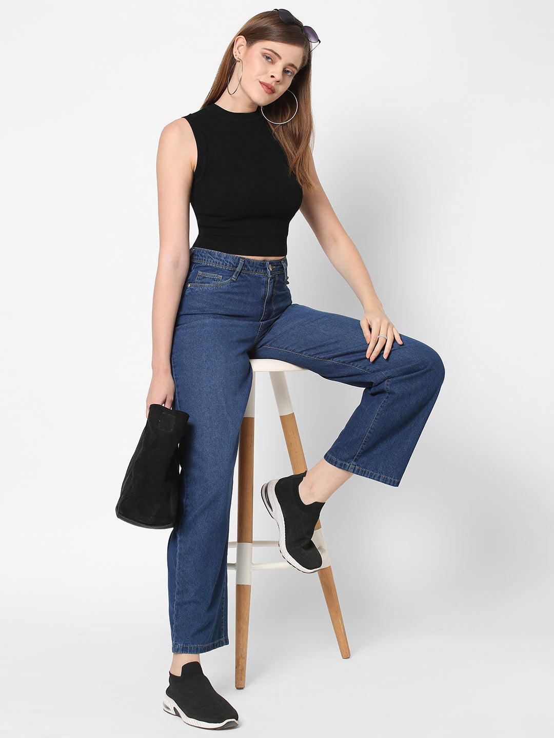 Women Blue High-Rise Parallel Wide Leg Jeans