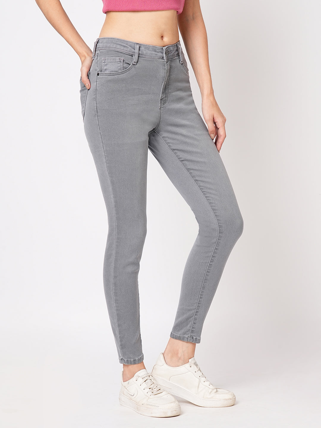 Women Grey High-Rise Skinny Jeans