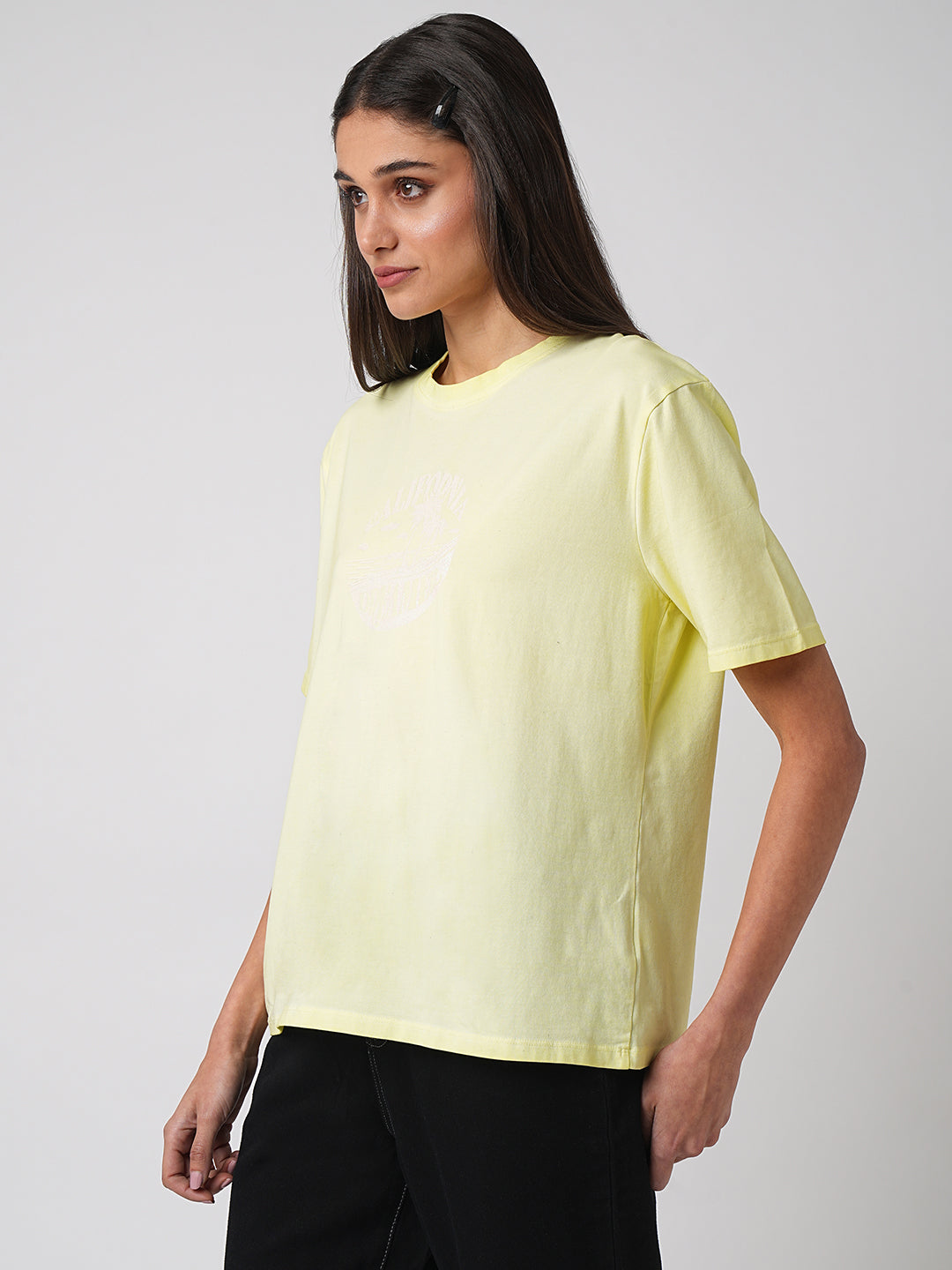Women Yellow Cold Dye Boxy Graphic Tees