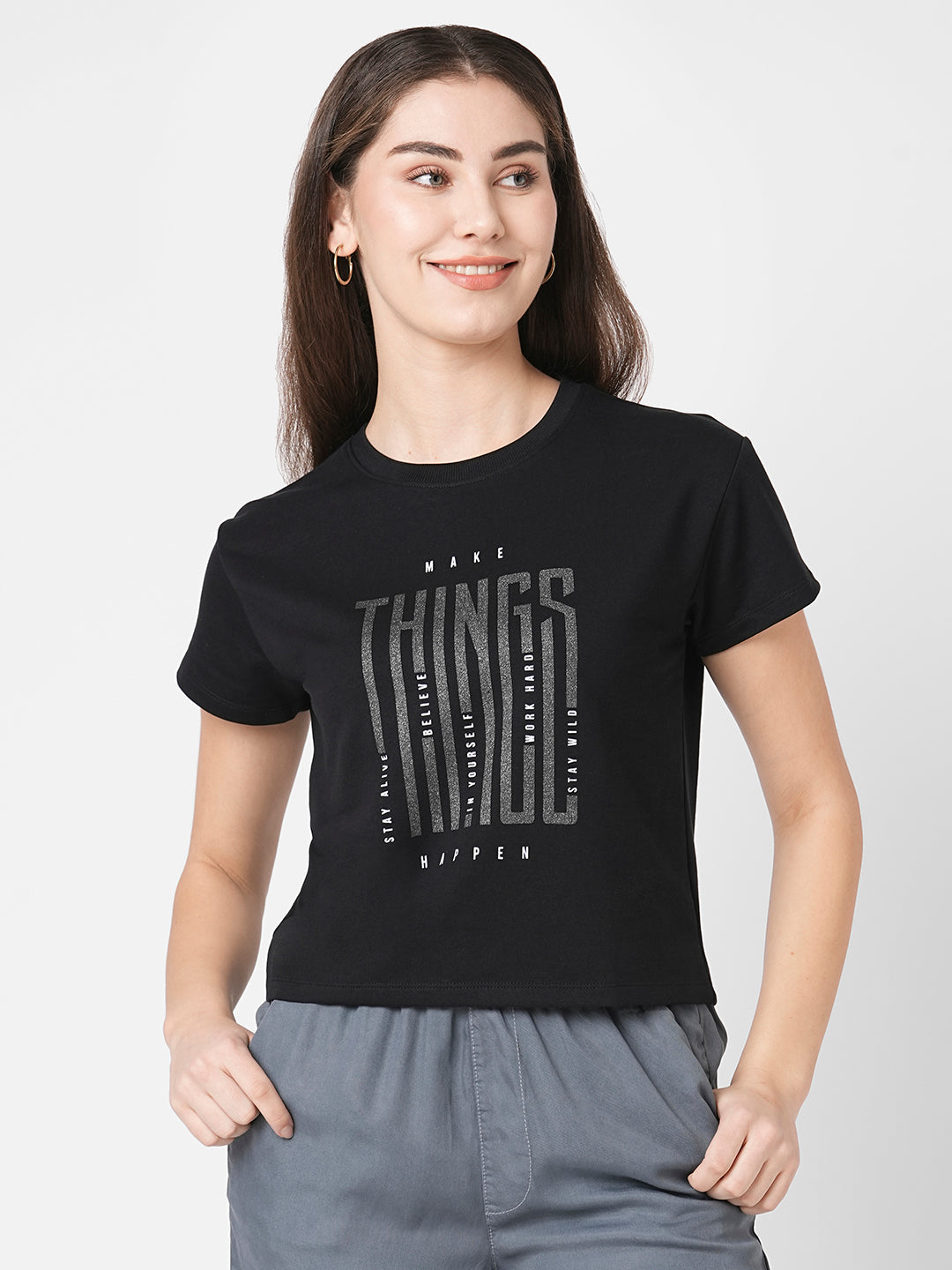 Women Typography Athleisure Slim Fit Crop Top