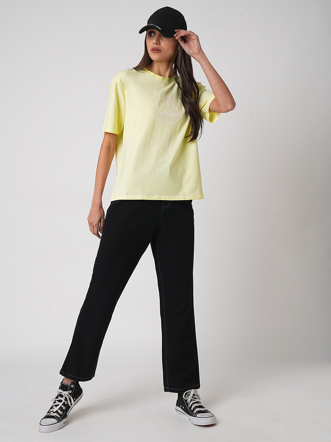 Women Yellow Cold Dye Boxy Graphic Tees