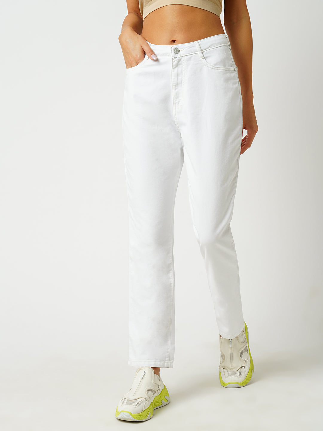Women White High-Rise Straight Fit Jeans