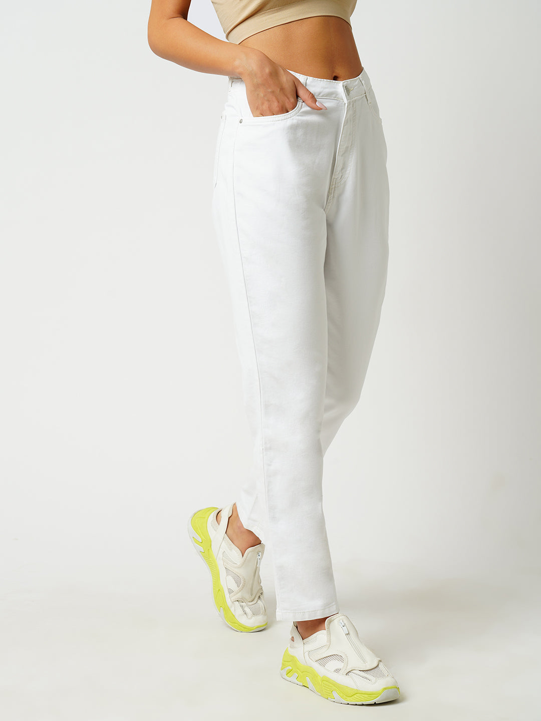 Women White High-Rise Straight Fit Jeans