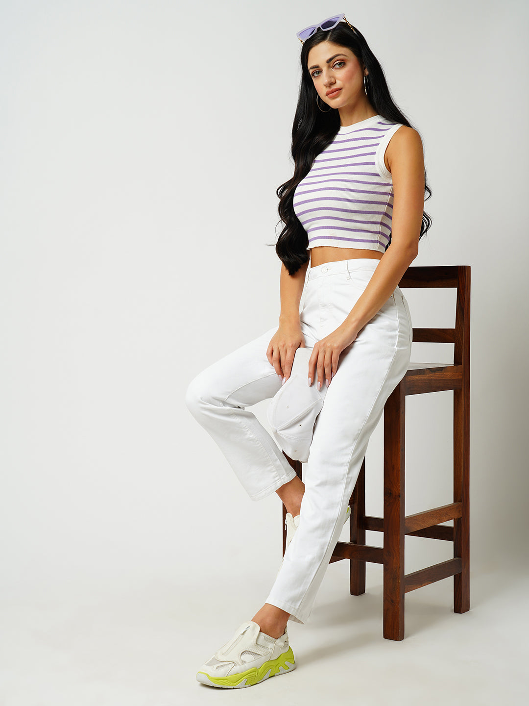 Women Lilac/White Flat Knit