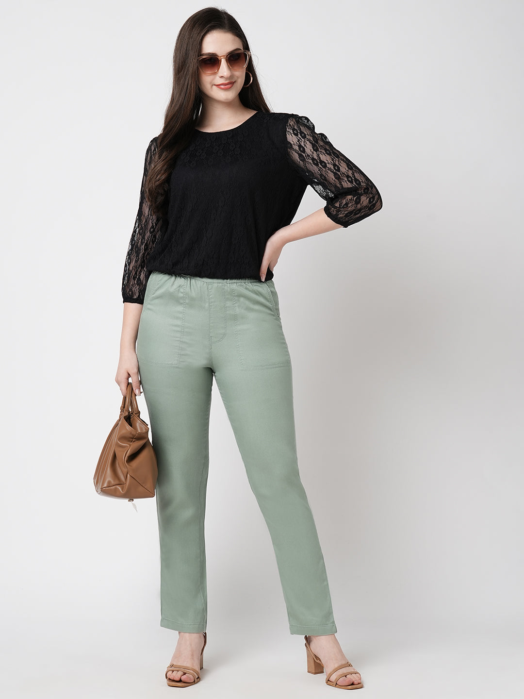 Women Mint Green Mid-Rise Paper Bag