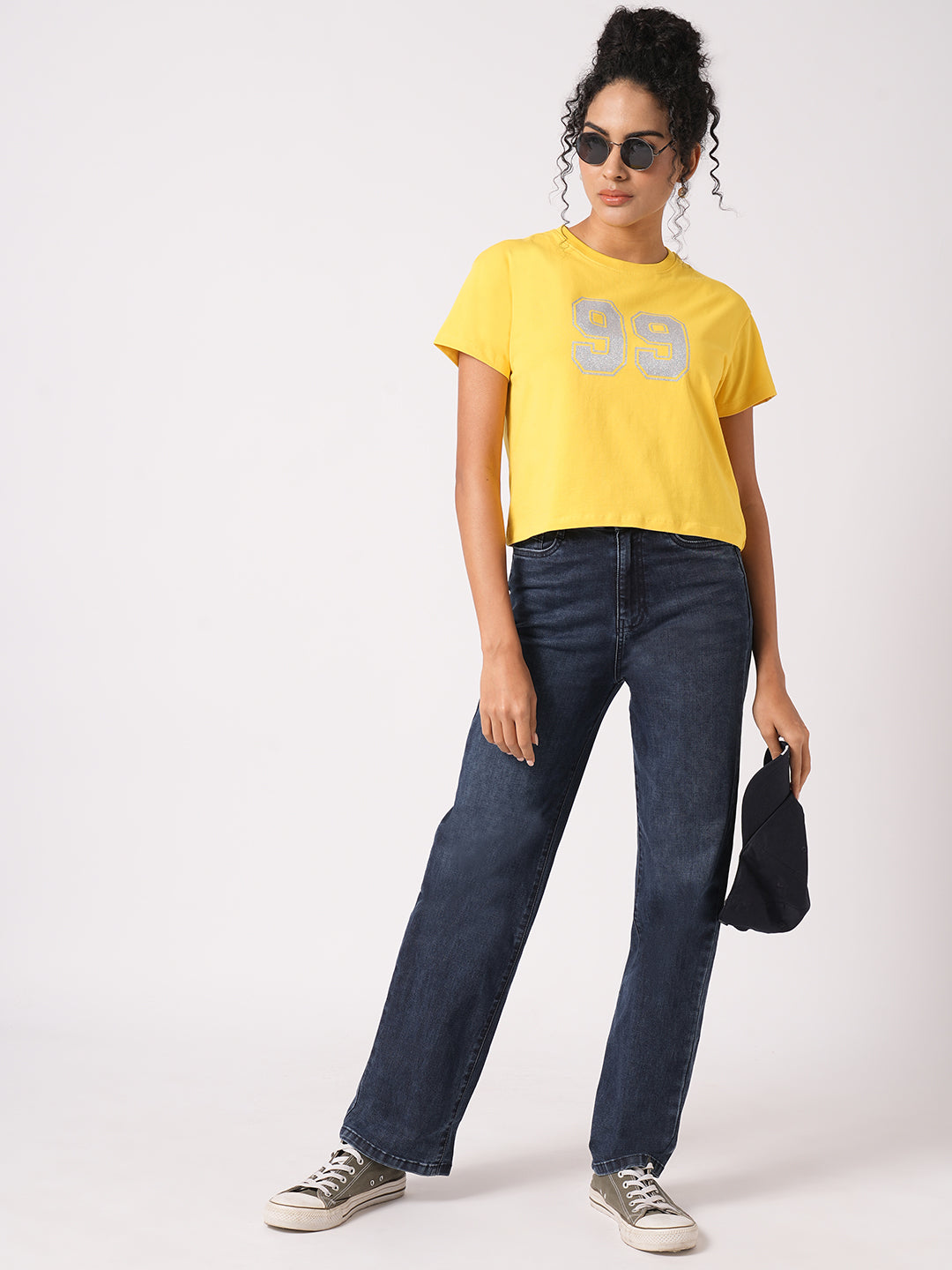 Women Dark Blue High-Rise Loose Straight Fit Jeans