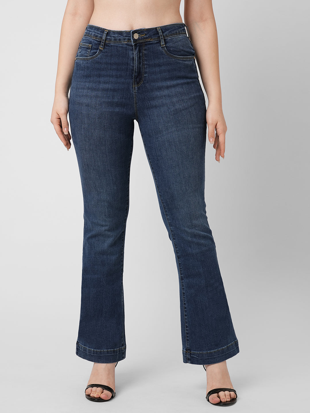 Women Blue High-Rise Mini Flare Jeans