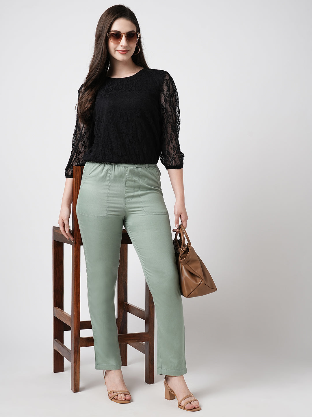 Women Mint Green Mid-Rise Paper Bag