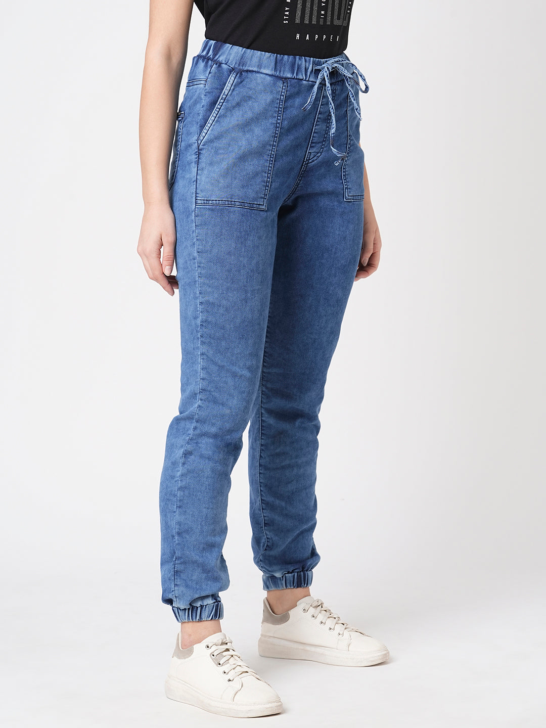 Women Dark Blue Mid-Rise Joggers