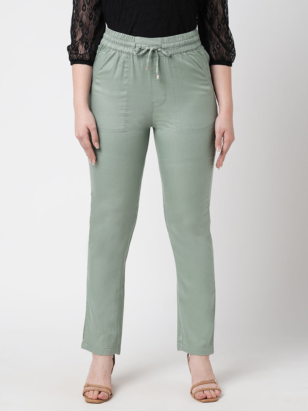 Women Mint Green Mid-Rise Paper Bag