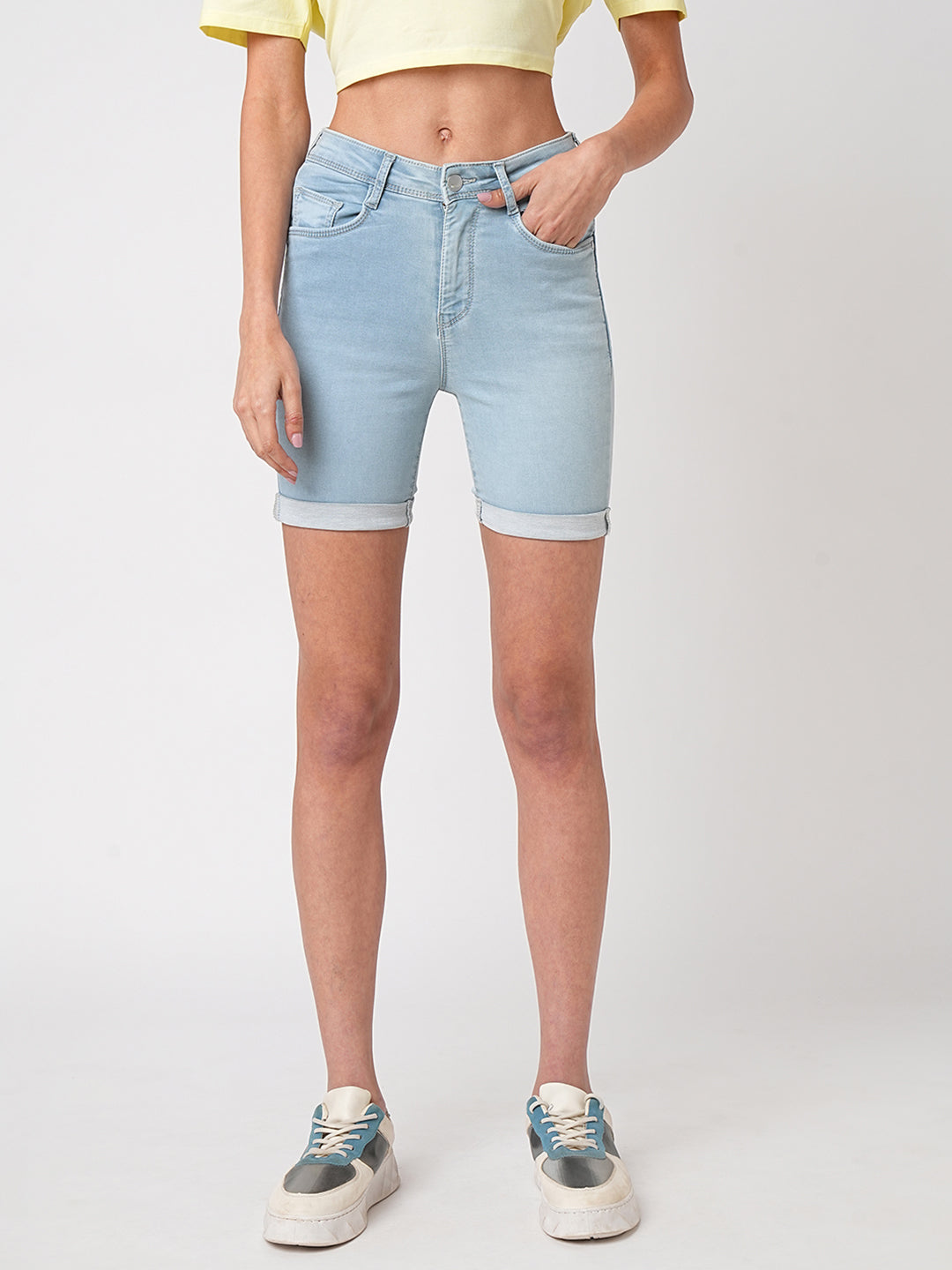Women Light Blue Mid-Rise Capri