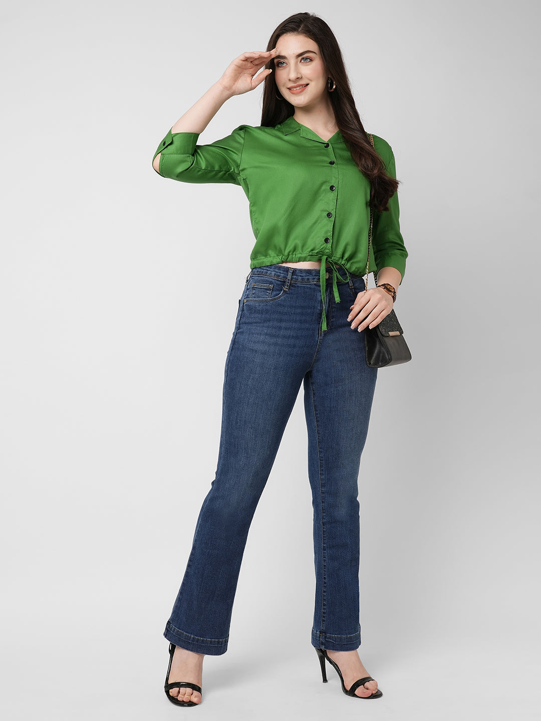 Women Blue High-Rise Mini Flare Jeans