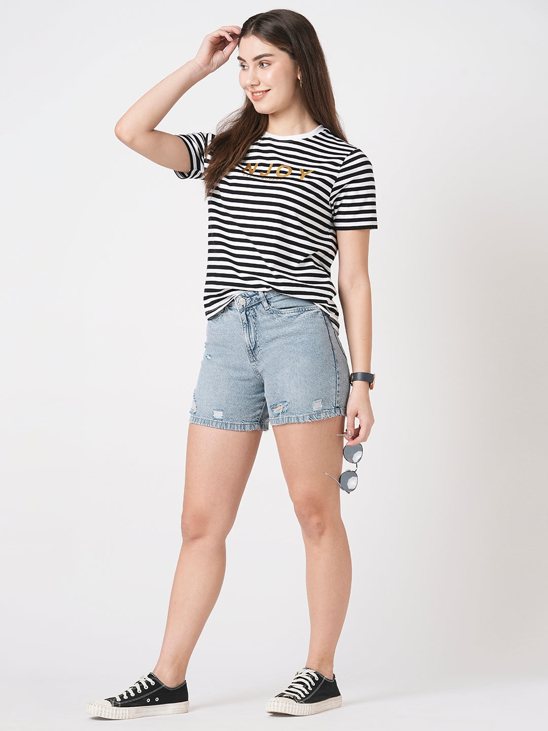 Women Light Blue High-Rise Slim Shorts