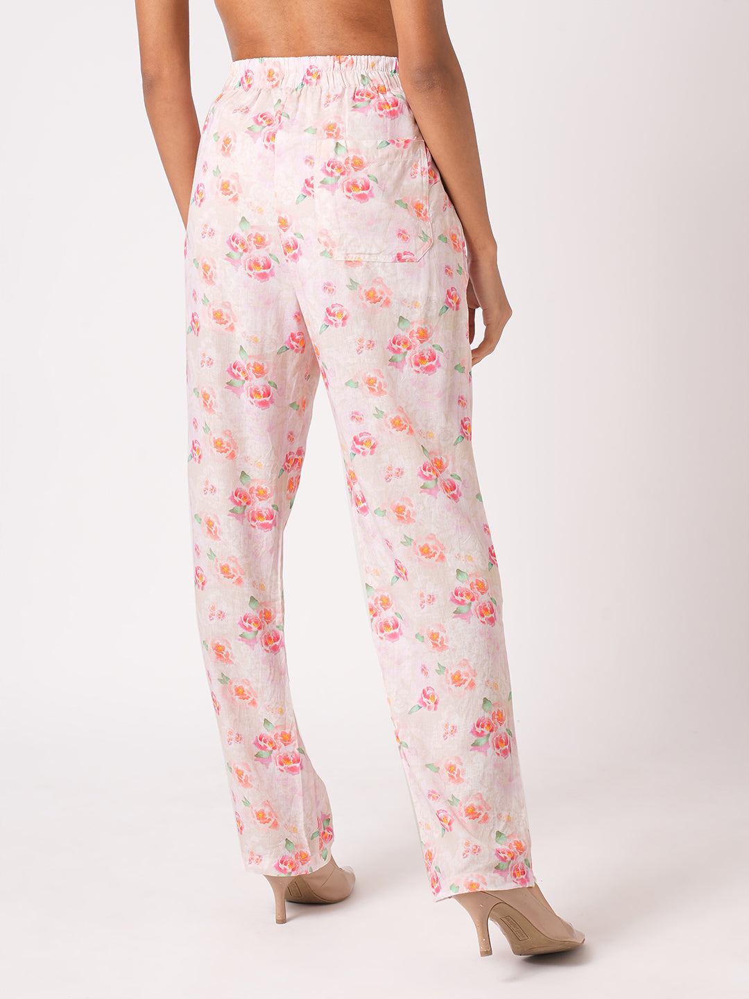 Women Soft Pink High-Rise Relaxed Straight Fit Pants