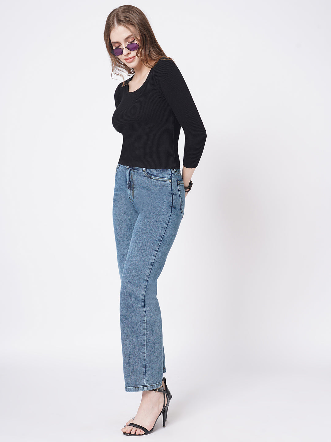 Women Blue High-Rise Loose Straight Fit Jeans