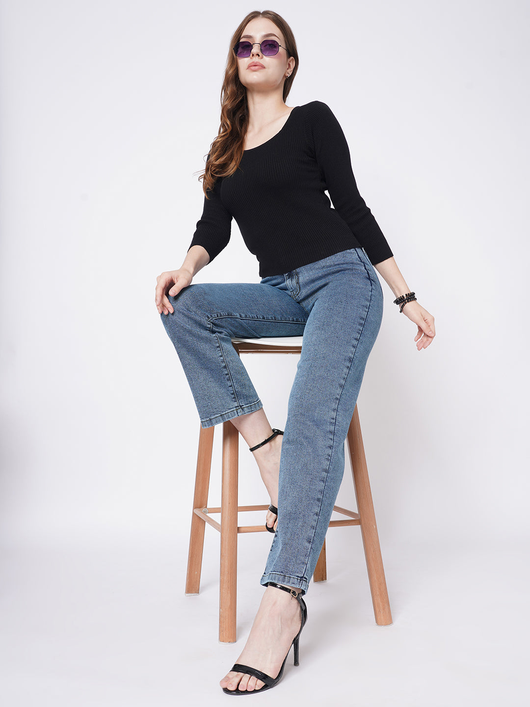 Women Blue High-Rise Loose Straight Fit Jeans