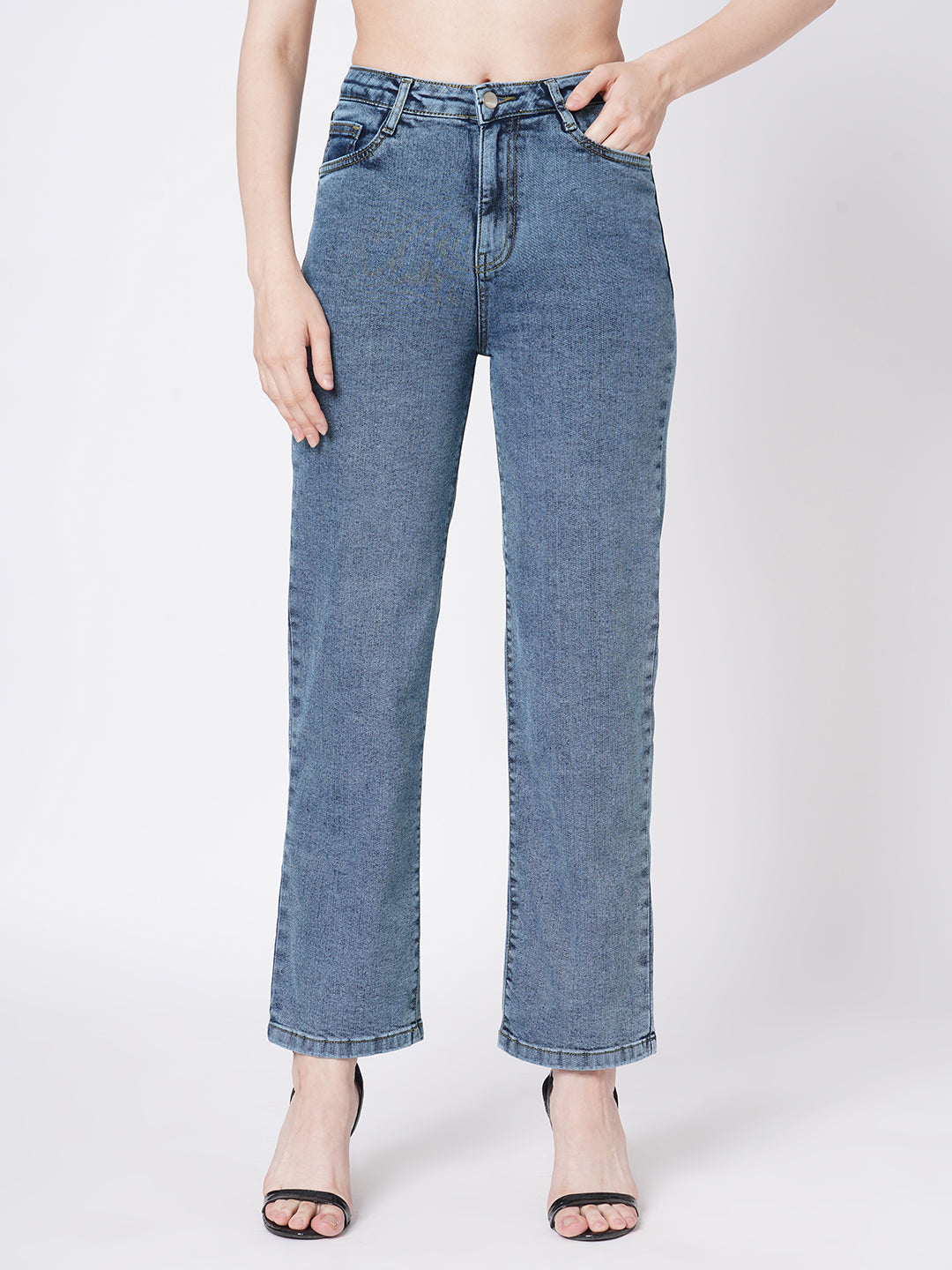Women Blue High-Rise Loose Straight Fit Jeans