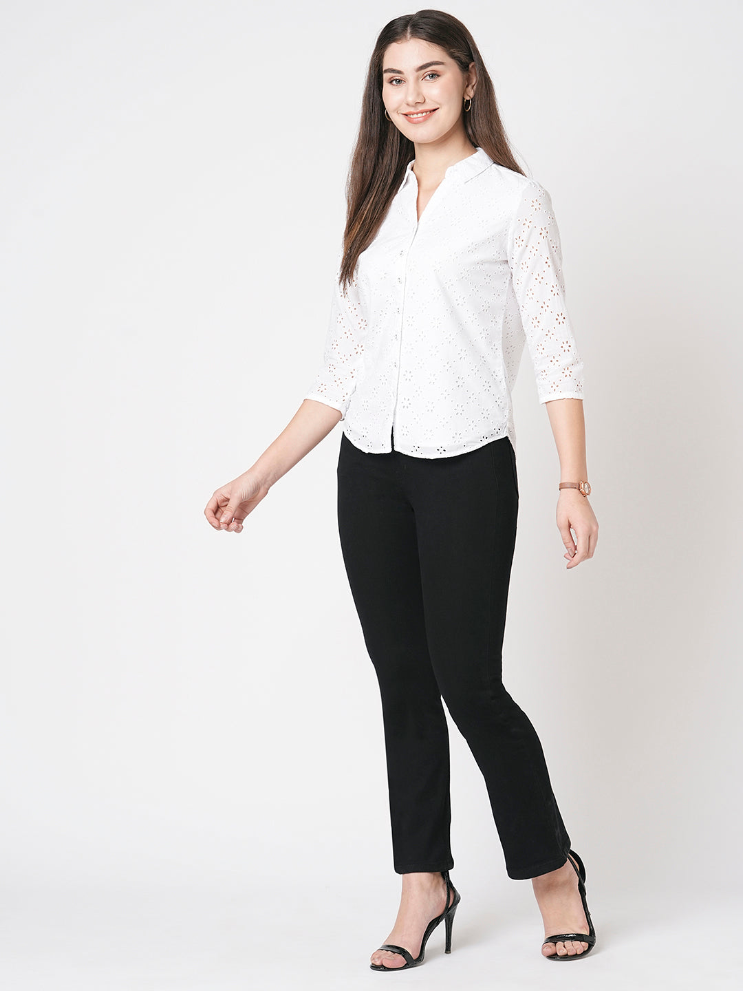 Women Black High-Rise Mini Flare Jeggings