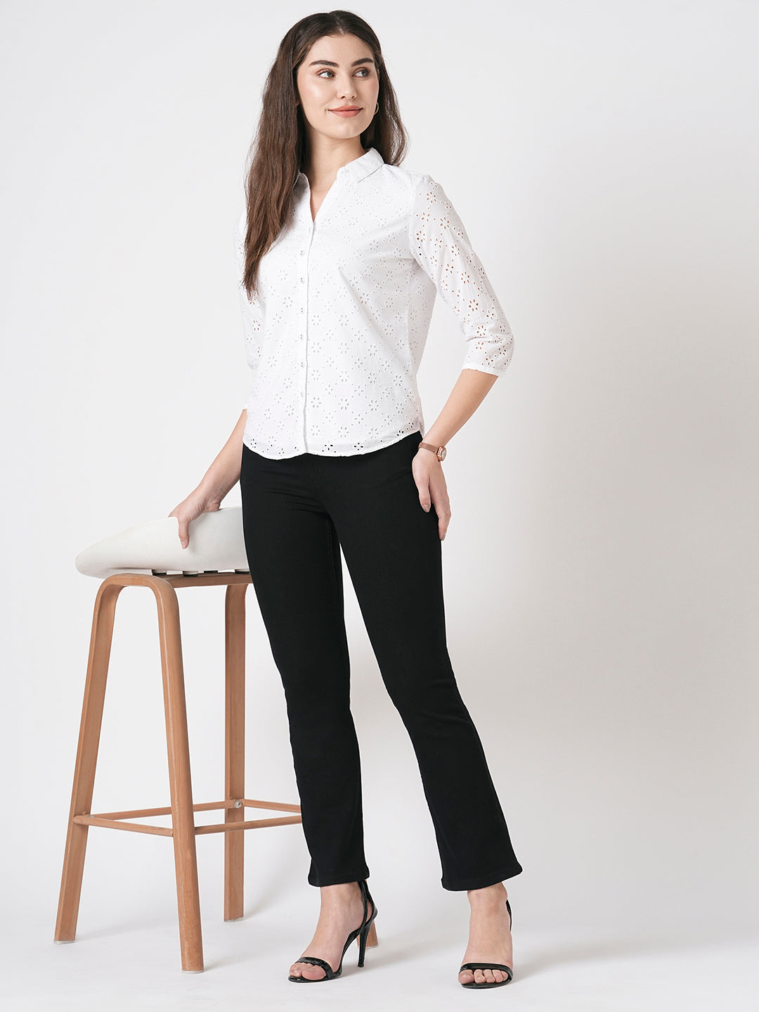 Women Black High-Rise Mini Flare Jeggings