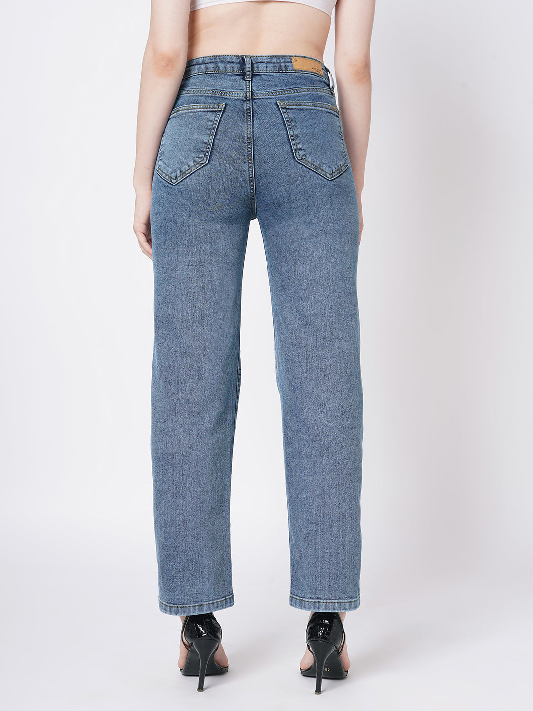Women Blue High-Rise Loose Straight Jeans