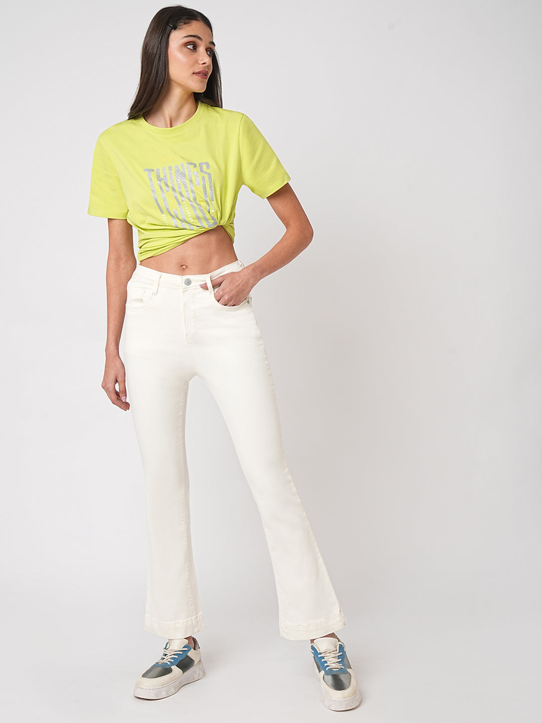 Women High-Rise Mini Flare Jeans