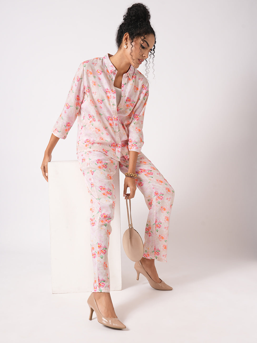 Women Soft Pink High-Rise Relaxed Straight Fit Pants