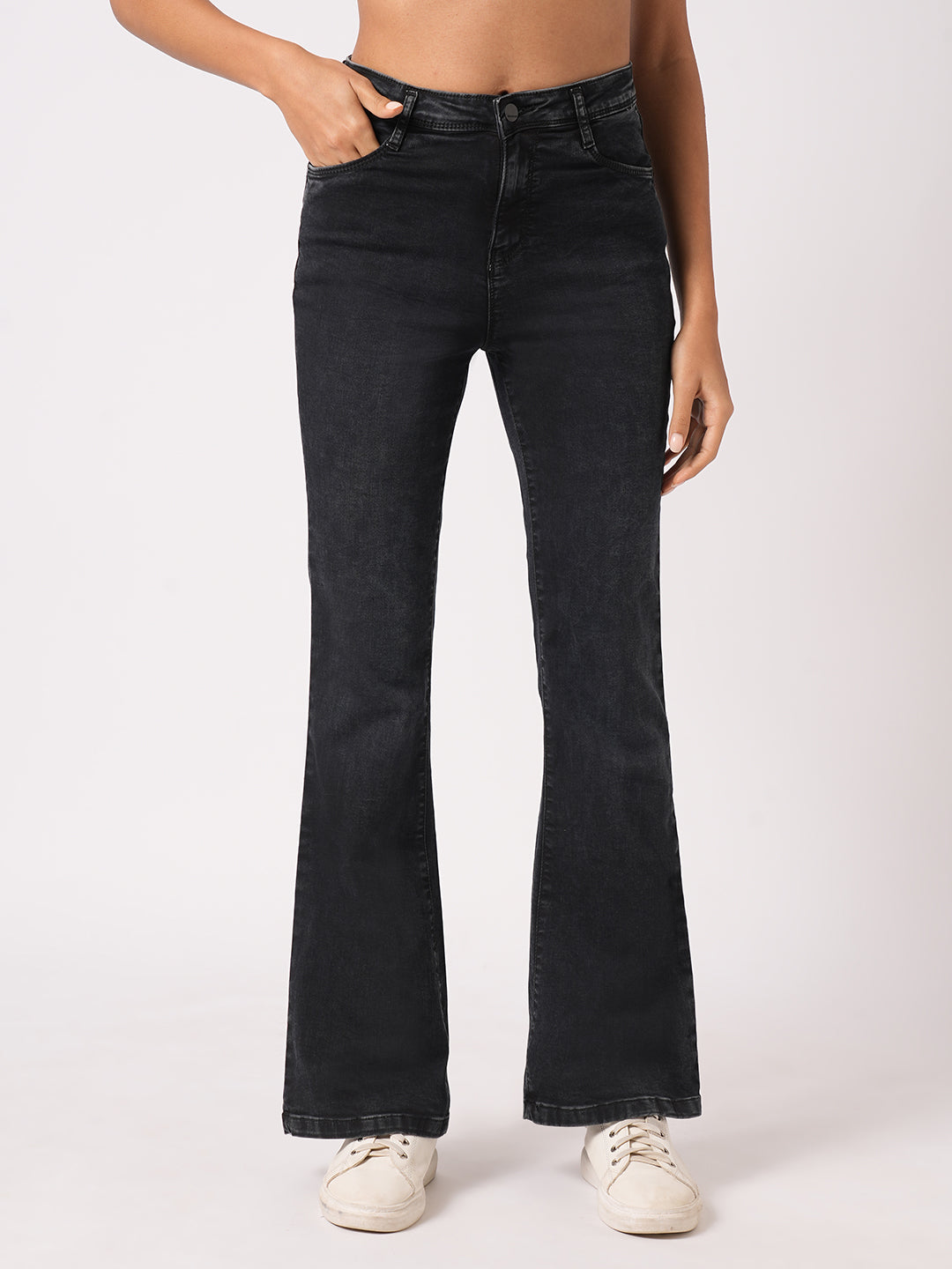 Women Black High-Rise Flare Jeans