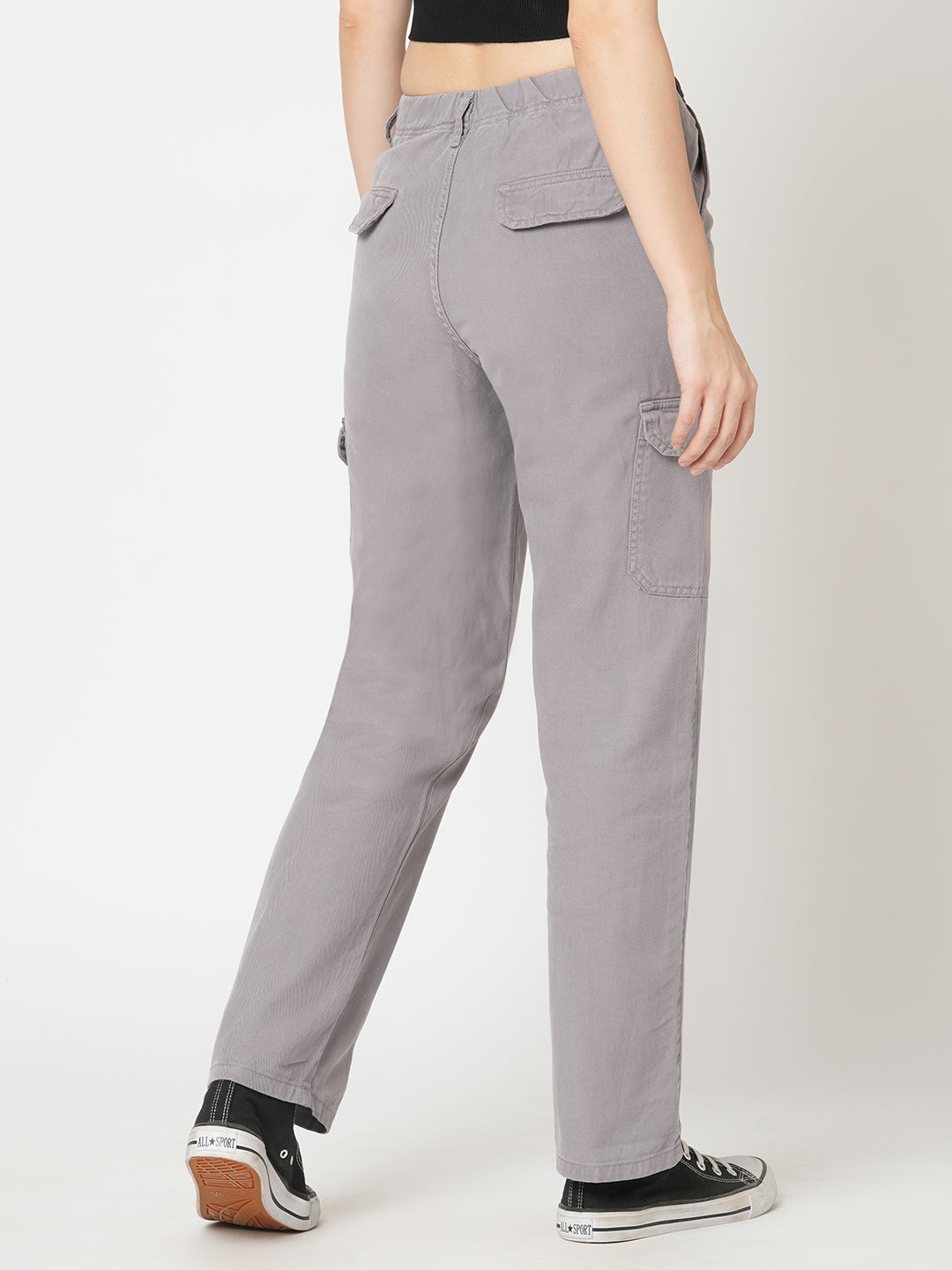 Women Oyster Grey High-Rise Cargo
