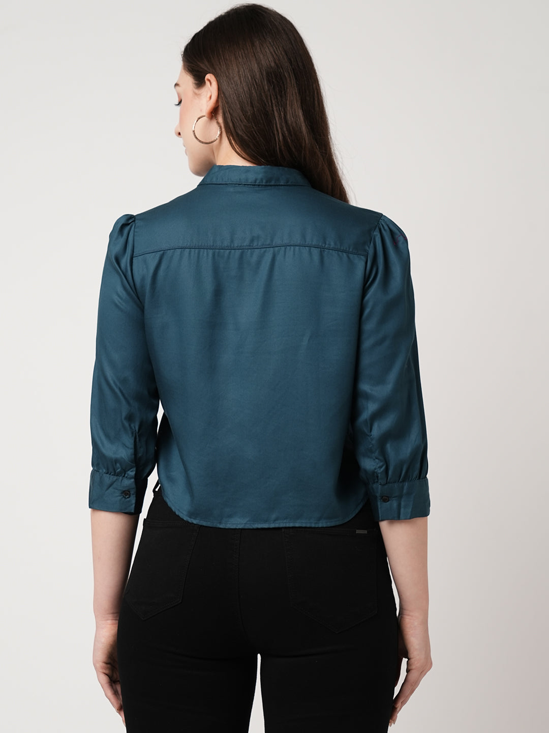 Women Teal Crop Shirt