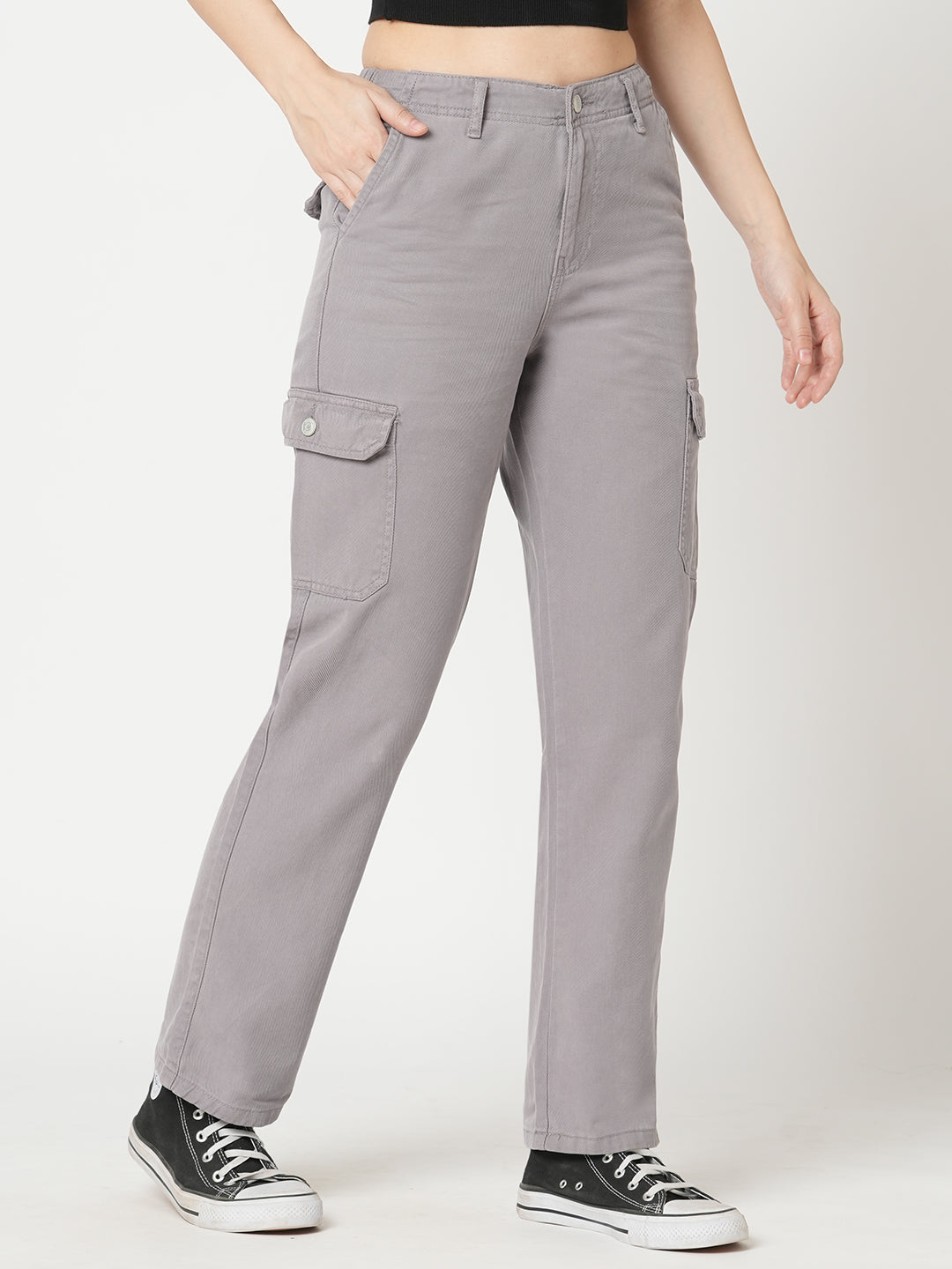 Women Oyster Grey High-Rise Cargo