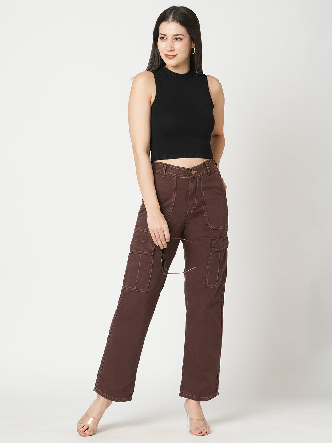 Women Sepia High-Rise Cargo