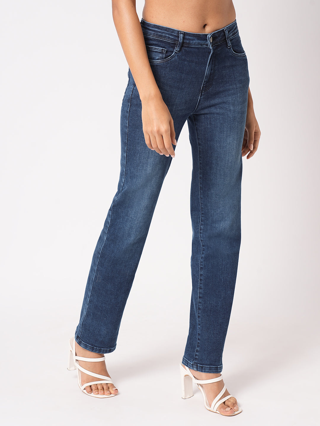 Women Blue High-Rise Slim Straight Fit Jeans